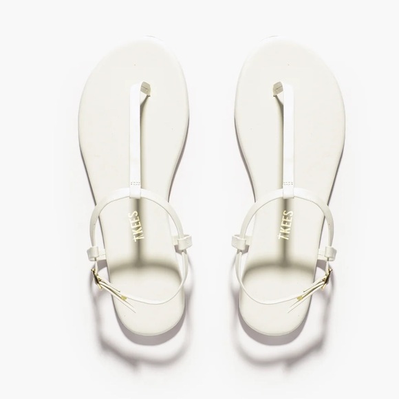 TKEES Mariana Sandal Cream Leather T Strap Size 9 - Picture 2 of 5